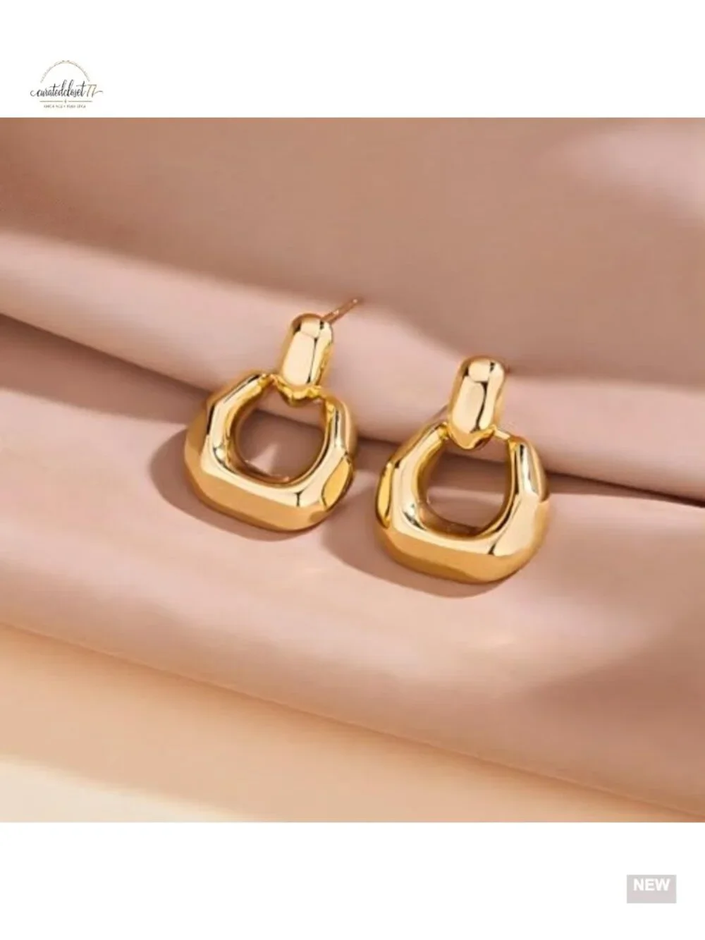 Chunky Gold Drop Dangle Earrings Geometric Link Hoop Hypoallergenic Lightweight